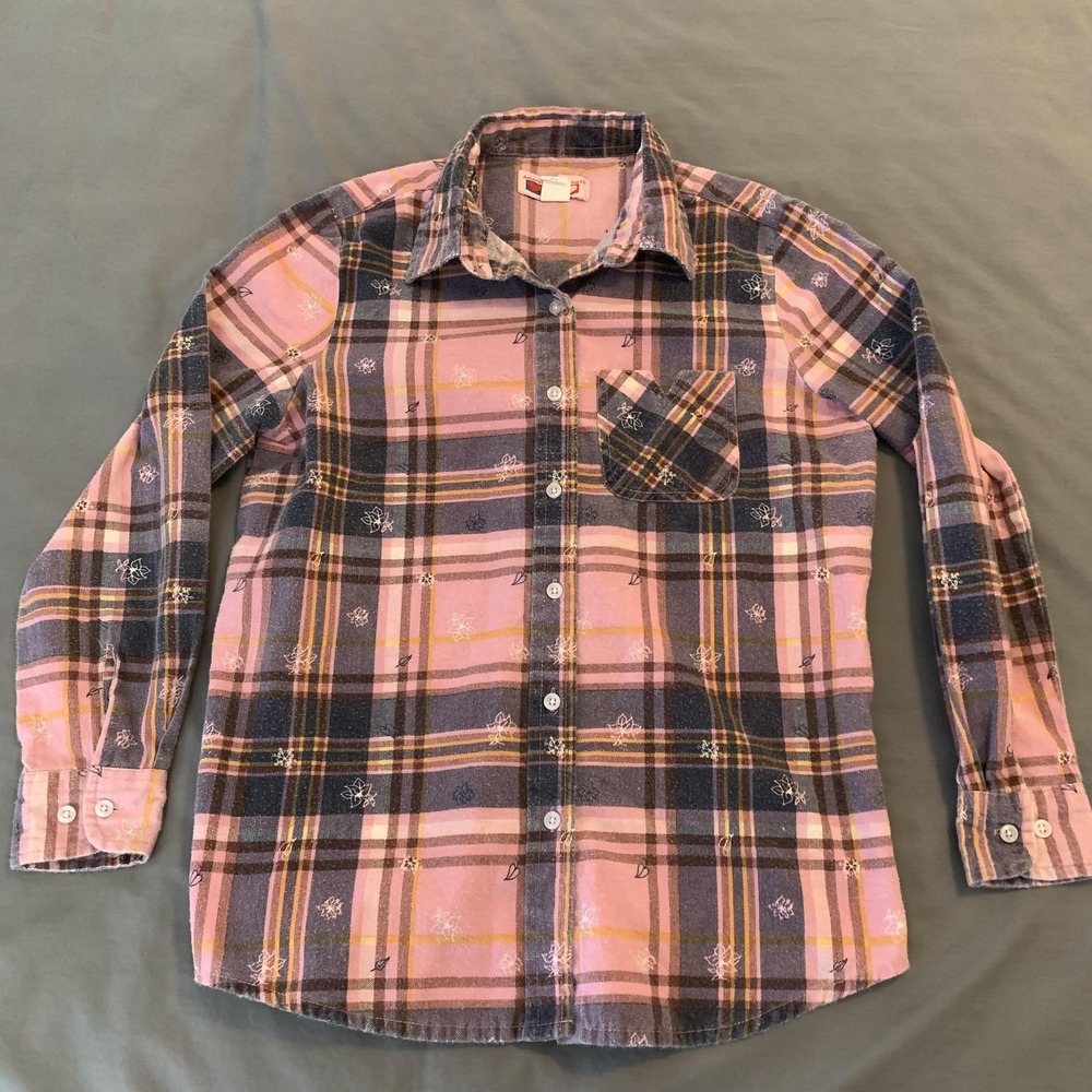 American Sweetheart Shirt Juniors Medium Pink Plaid Long Sleeve Button‎ Up VTG